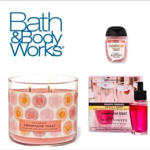 NEW Bath and Body Works Champagne Toast Candle 2pk Wallflower + Free Gift!